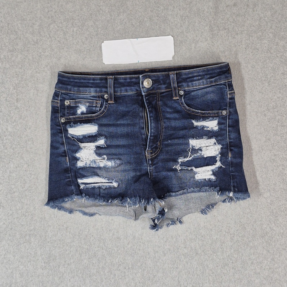 American Eagle Women Shorts 6 Blue Denim Hi Rise Shortie Cut Off Distressed